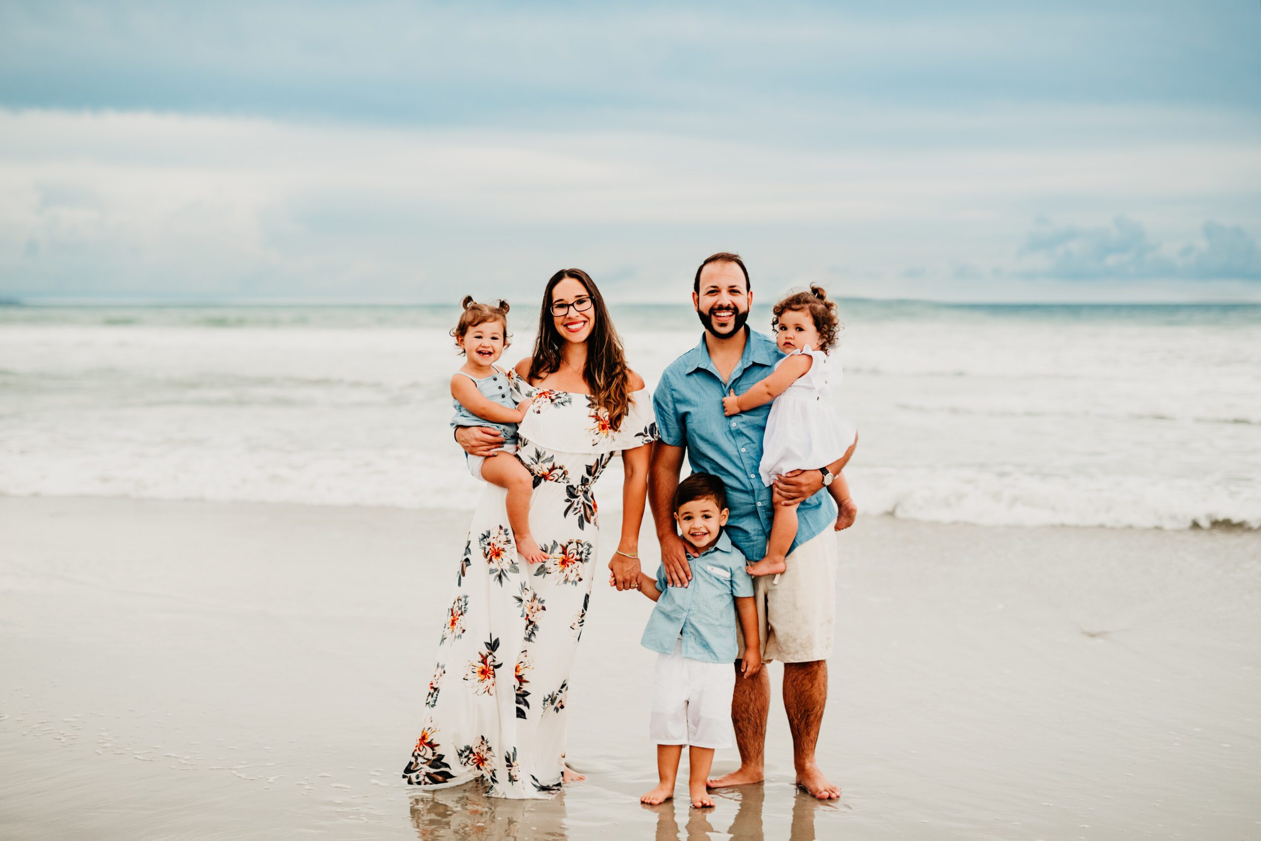 family of 5 at the beach